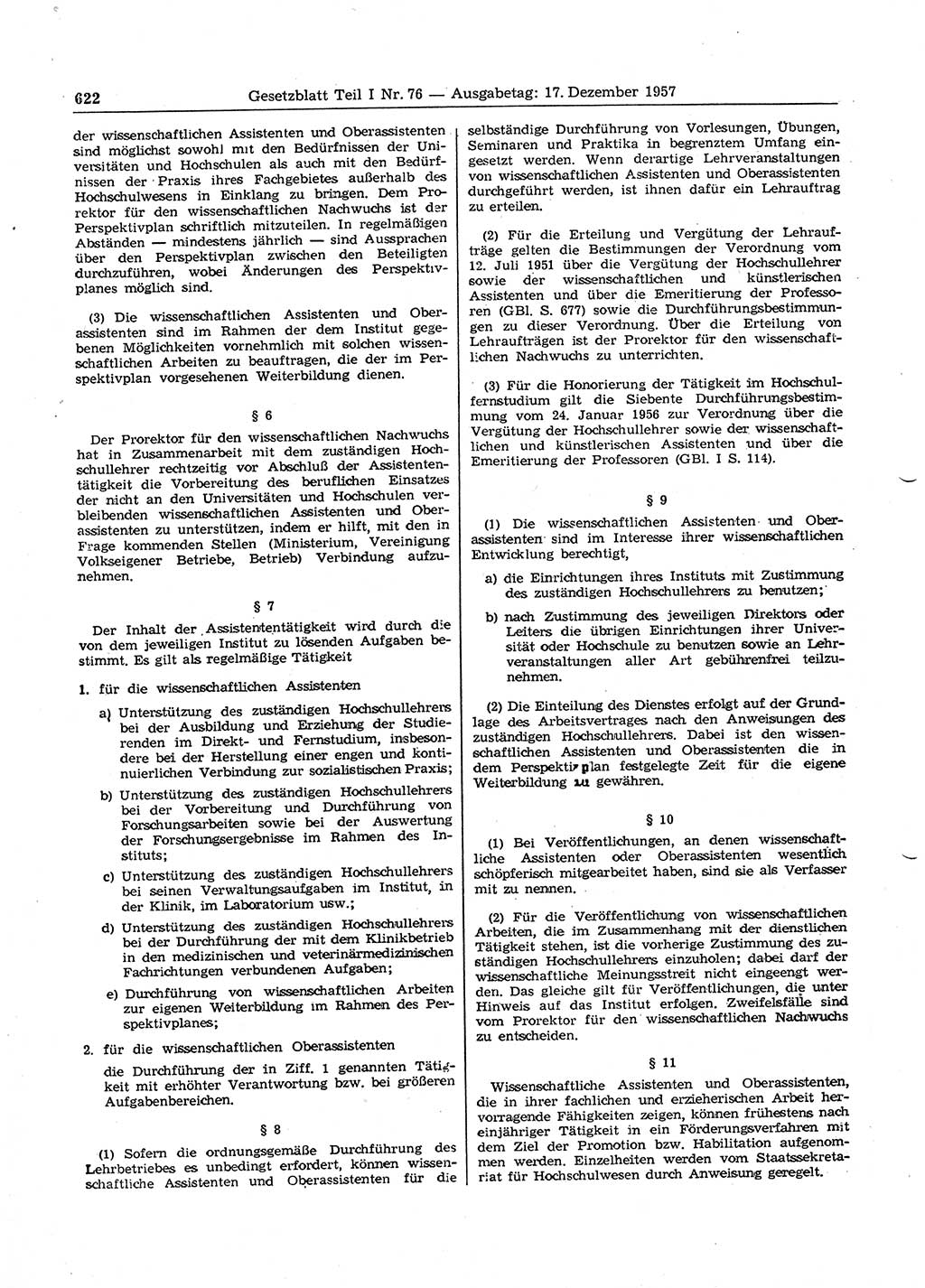 Gesetzblatt (GBl.) der Deutschen Demokratischen Republik (DDR) Teil Ⅰ 1957, Seite 622 (GBl. DDR Ⅰ 1957, S. 622)