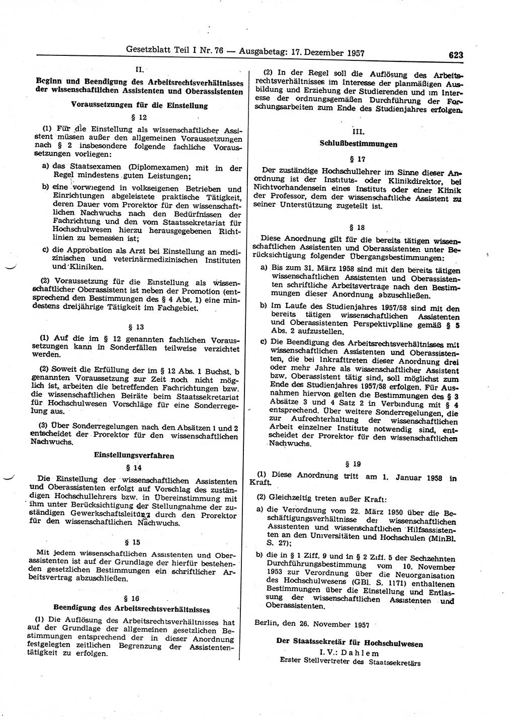 Gesetzblatt (GBl.) der Deutschen Demokratischen Republik (DDR) Teil Ⅰ 1957, Seite 623 (GBl. DDR Ⅰ 1957, S. 623)