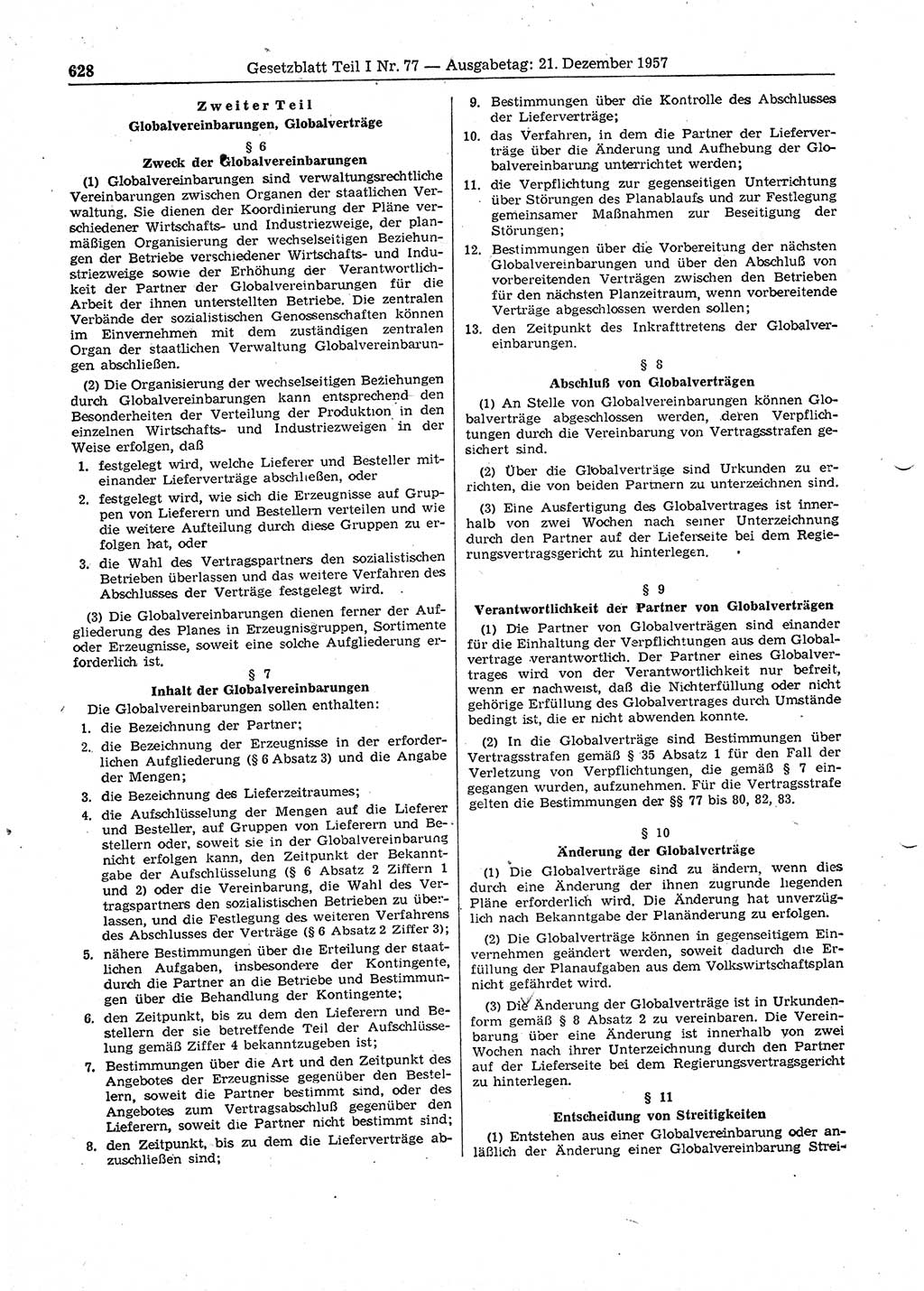 Gesetzblatt (GBl.) der Deutschen Demokratischen Republik (DDR) Teil Ⅰ 1957, Seite 628 (GBl. DDR Ⅰ 1957, S. 628)