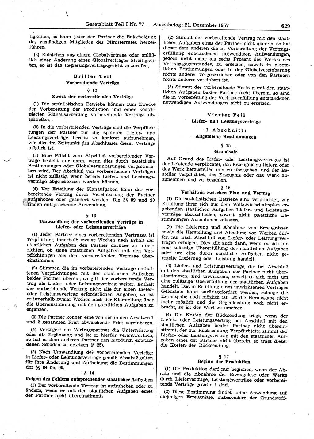 Gesetzblatt (GBl.) der Deutschen Demokratischen Republik (DDR) Teil Ⅰ 1957, Seite 629 (GBl. DDR Ⅰ 1957, S. 629)