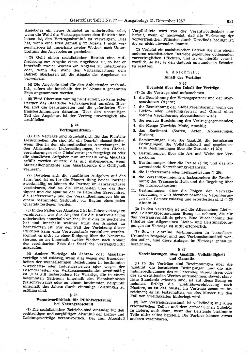Gesetzblatt (GBl.) der Deutschen Demokratischen Republik (DDR) Teil Ⅰ 1957, Seite 631 (GBl. DDR Ⅰ 1957, S. 631)