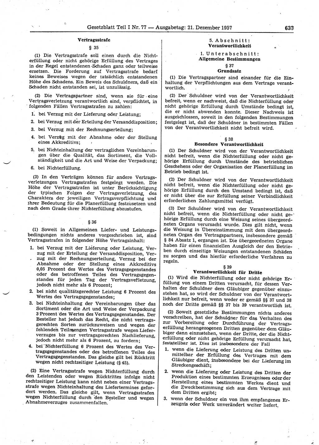 Gesetzblatt (GBl.) der Deutschen Demokratischen Republik (DDR) Teil Ⅰ 1957, Seite 633 (GBl. DDR Ⅰ 1957, S. 633)