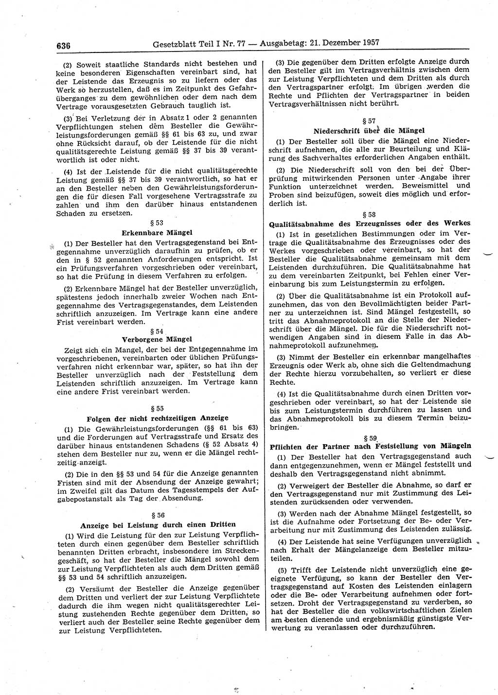 Gesetzblatt (GBl.) der Deutschen Demokratischen Republik (DDR) Teil Ⅰ 1957, Seite 636 (GBl. DDR Ⅰ 1957, S. 636)