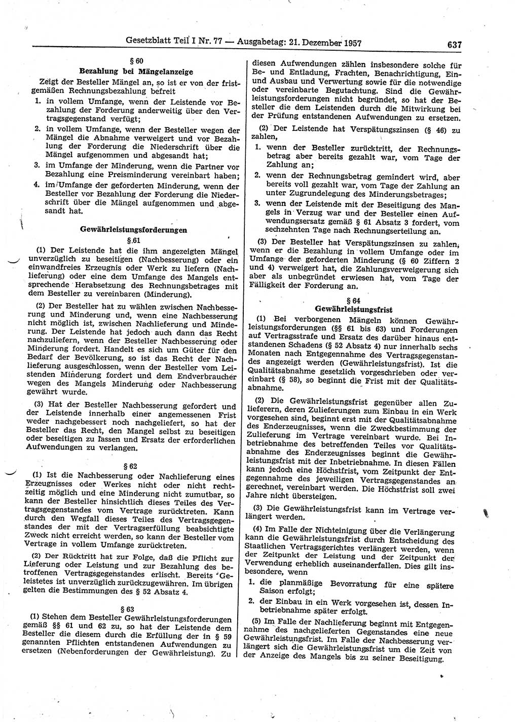 Gesetzblatt (GBl.) der Deutschen Demokratischen Republik (DDR) Teil Ⅰ 1957, Seite 637 (GBl. DDR Ⅰ 1957, S. 637)