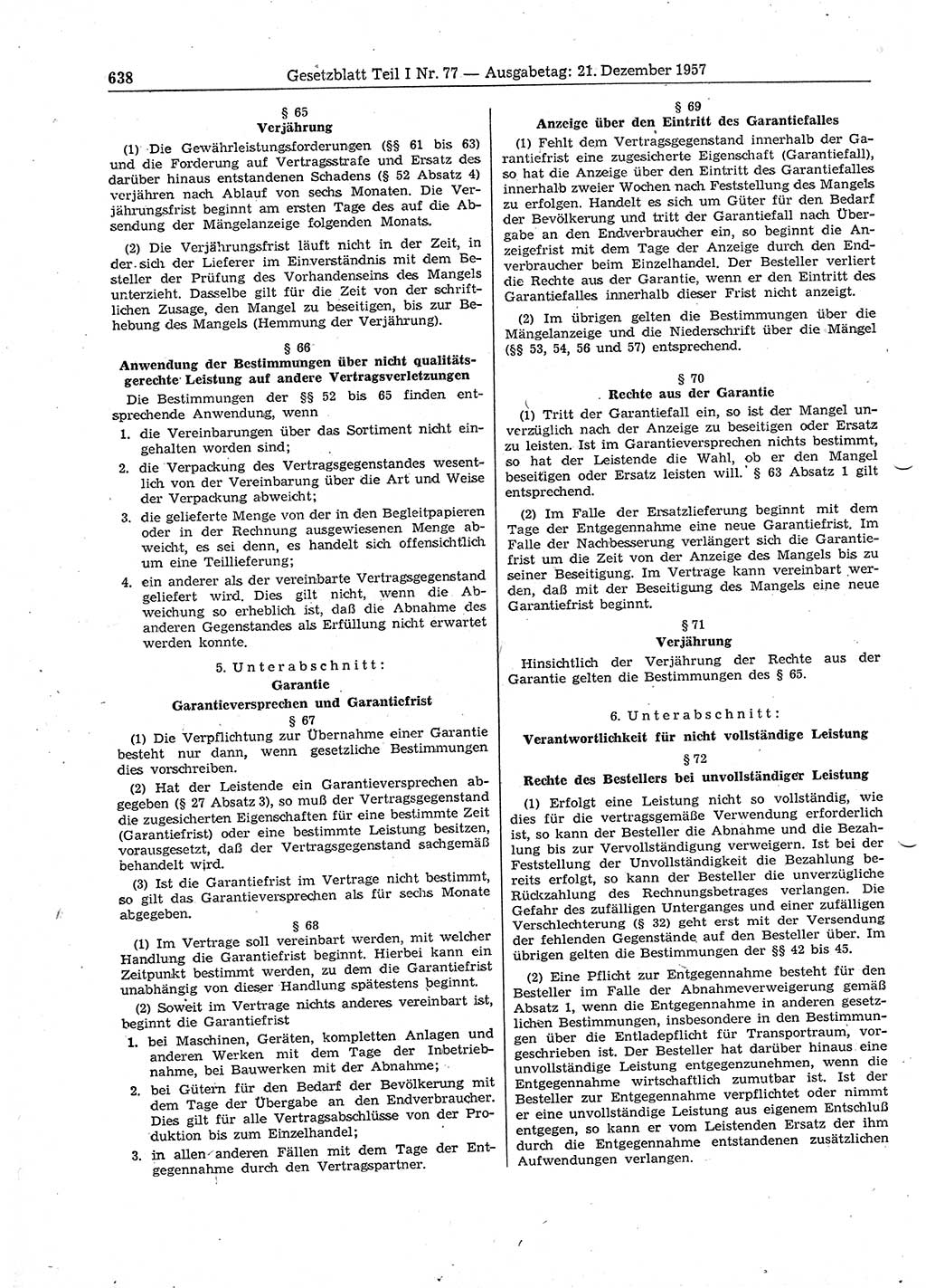 Gesetzblatt (GBl.) der Deutschen Demokratischen Republik (DDR) Teil Ⅰ 1957, Seite 638 (GBl. DDR Ⅰ 1957, S. 638)
