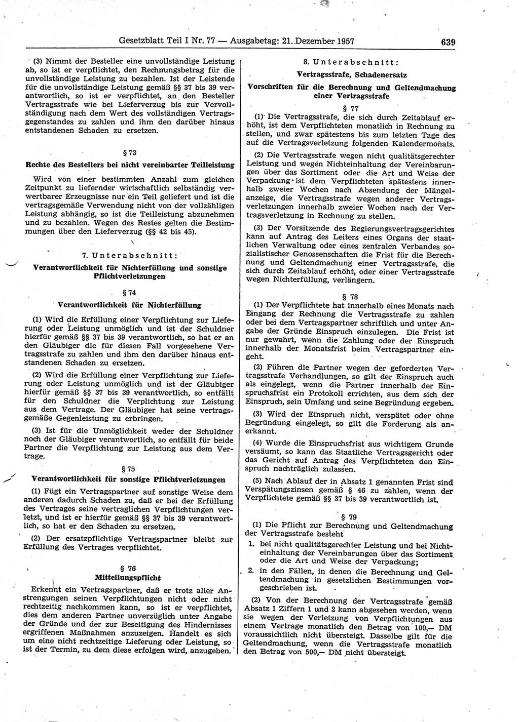Gesetzblatt (GBl.) der Deutschen Demokratischen Republik (DDR) Teil Ⅰ 1957, Seite 639 (GBl. DDR Ⅰ 1957, S. 639)