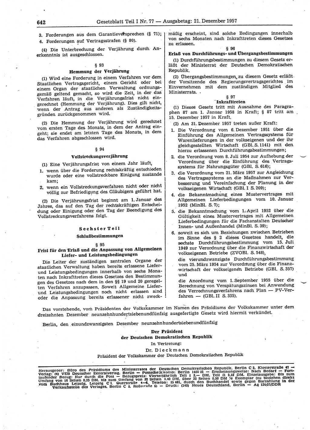 Gesetzblatt (GBl.) der Deutschen Demokratischen Republik (DDR) Teil Ⅰ 1957, Seite 642 (GBl. DDR Ⅰ 1957, S. 642)