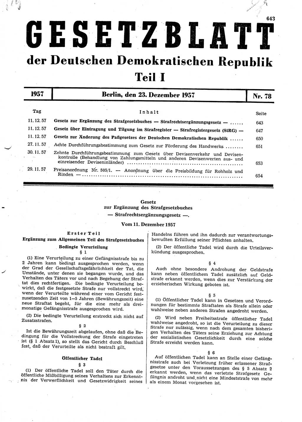 Gesetzblatt (GBl.) der Deutschen Demokratischen Republik (DDR) Teil Ⅰ 1957, Seite 643 (GBl. DDR Ⅰ 1957, S. 643)