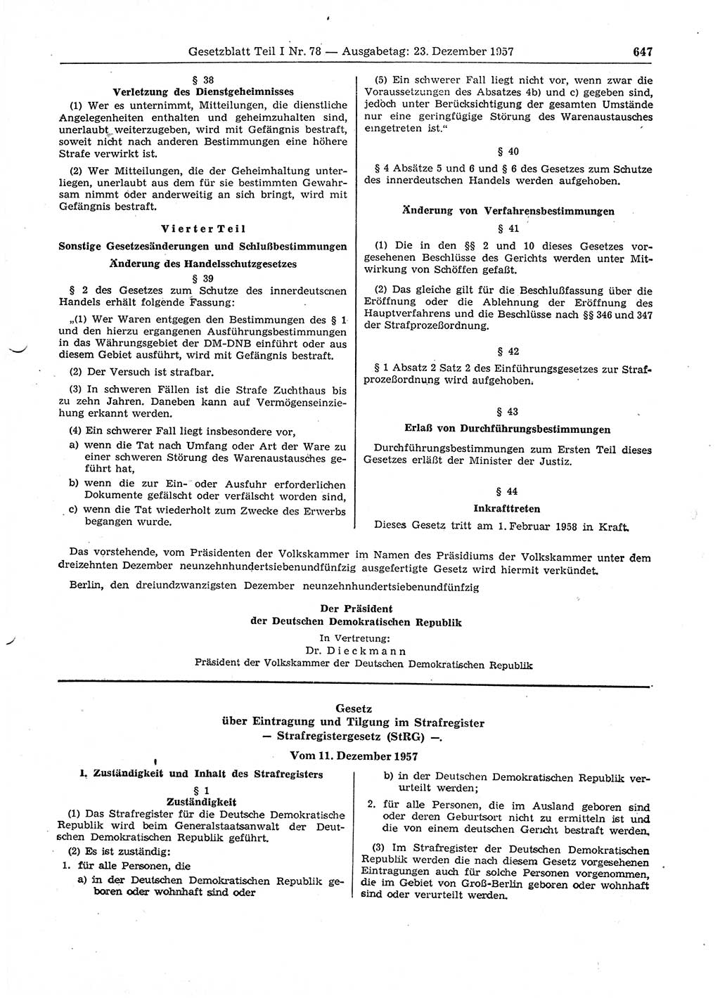Gesetzblatt (GBl.) der Deutschen Demokratischen Republik (DDR) Teil Ⅰ 1957, Seite 647 (GBl. DDR Ⅰ 1957, S. 647)