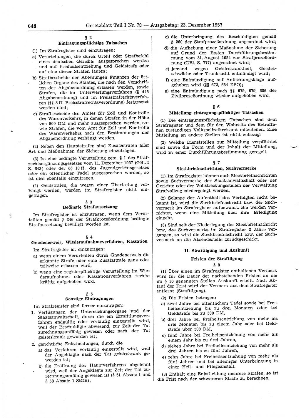 Gesetzblatt (GBl.) der Deutschen Demokratischen Republik (DDR) Teil Ⅰ 1957, Seite 648 (GBl. DDR Ⅰ 1957, S. 648)
