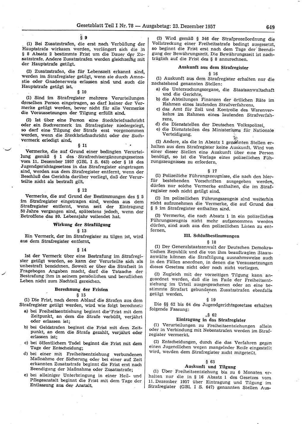 Gesetzblatt (GBl.) der Deutschen Demokratischen Republik (DDR) Teil Ⅰ 1957, Seite 649 (GBl. DDR Ⅰ 1957, S. 649)