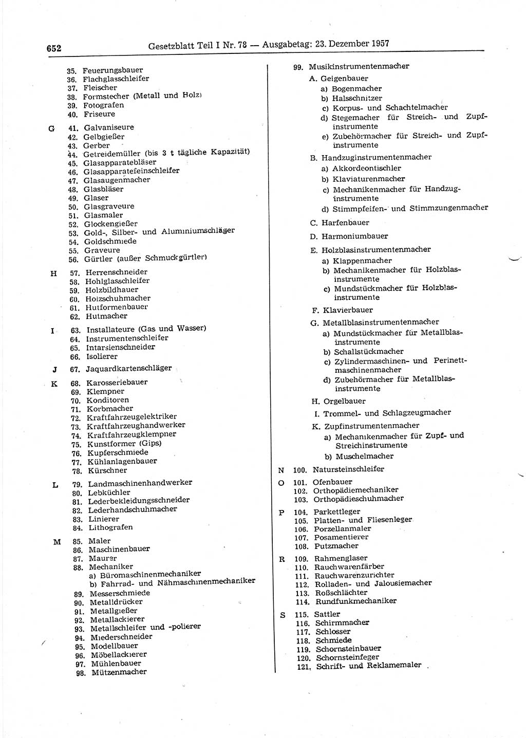 Gesetzblatt (GBl.) der Deutschen Demokratischen Republik (DDR) Teil Ⅰ 1957, Seite 652 (GBl. DDR Ⅰ 1957, S. 652)