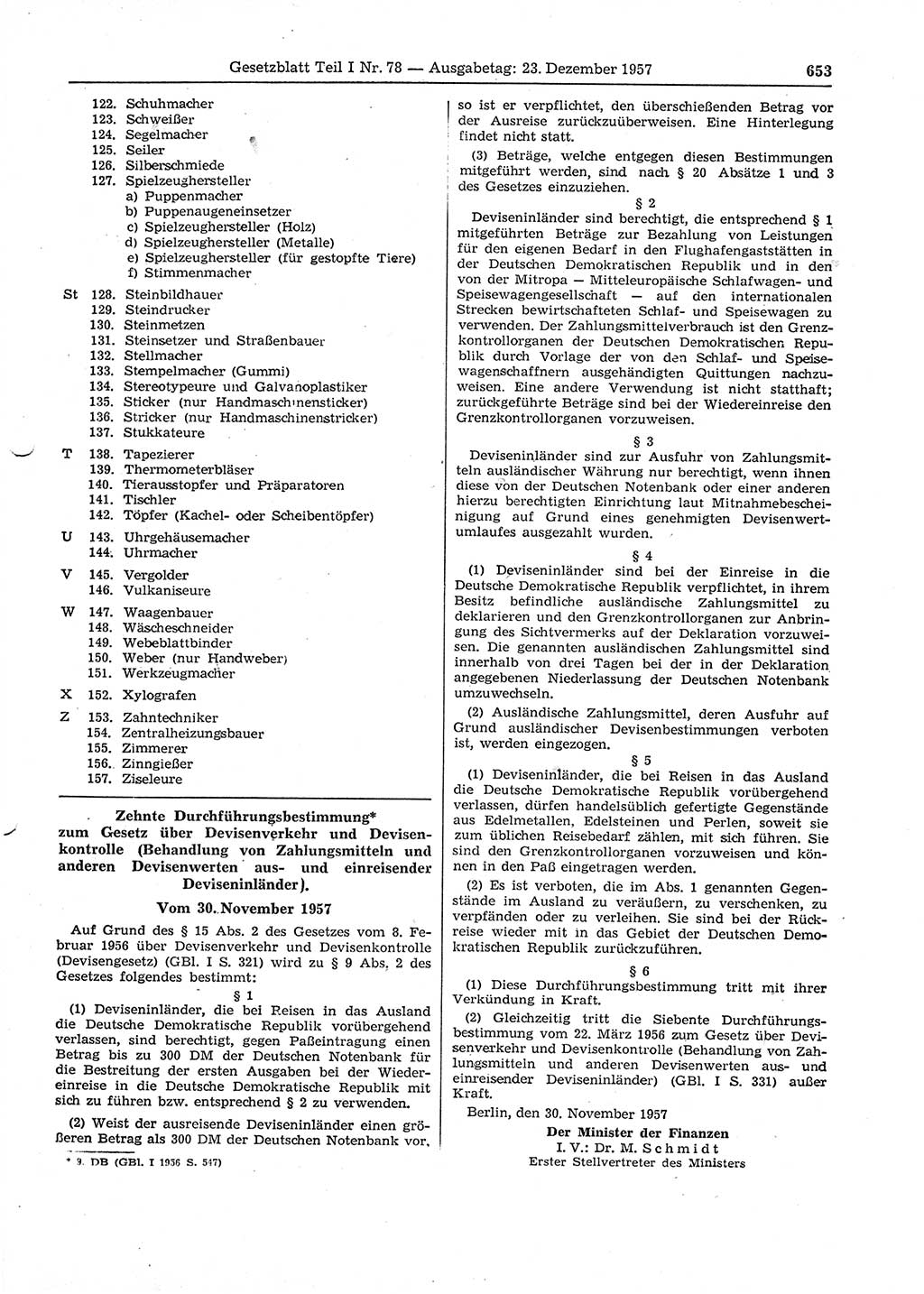 Gesetzblatt (GBl.) der Deutschen Demokratischen Republik (DDR) Teil Ⅰ 1957, Seite 653 (GBl. DDR Ⅰ 1957, S. 653)