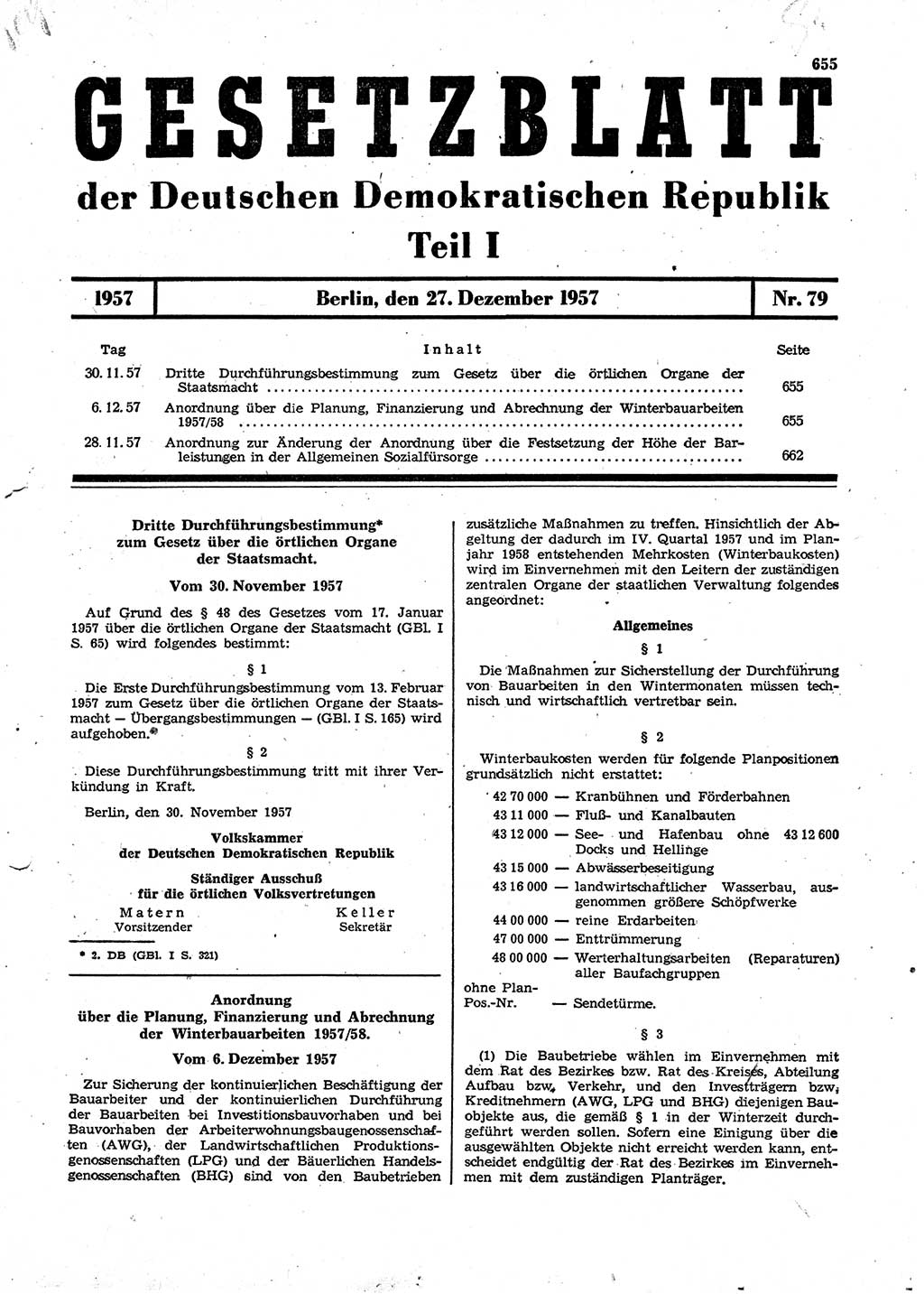Gesetzblatt (GBl.) der Deutschen Demokratischen Republik (DDR) Teil Ⅰ 1957, Seite 655 (GBl. DDR Ⅰ 1957, S. 655)