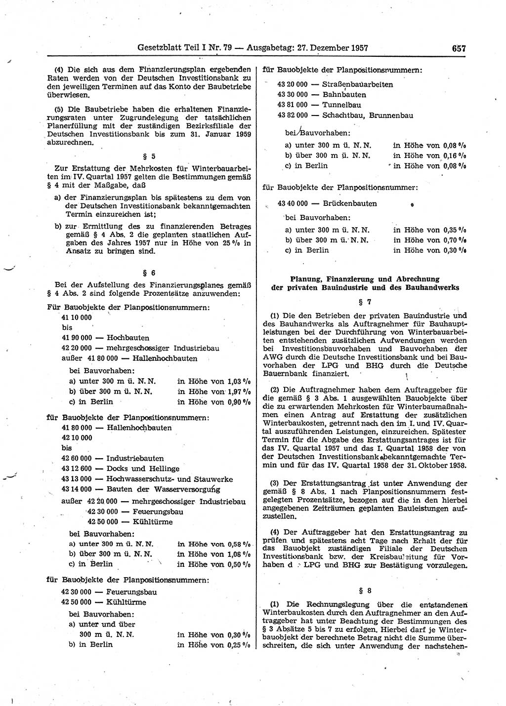 Gesetzblatt (GBl.) der Deutschen Demokratischen Republik (DDR) Teil Ⅰ 1957, Seite 657 (GBl. DDR Ⅰ 1957, S. 657)