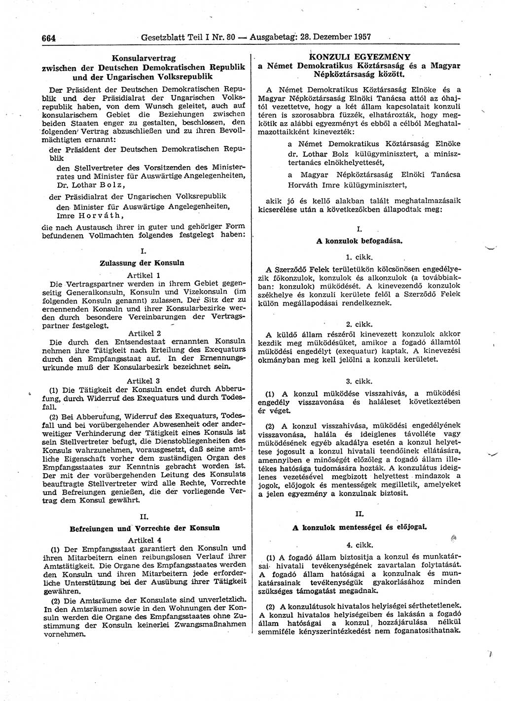 Gesetzblatt (GBl.) der Deutschen Demokratischen Republik (DDR) Teil Ⅰ 1957, Seite 664 (GBl. DDR Ⅰ 1957, S. 664)