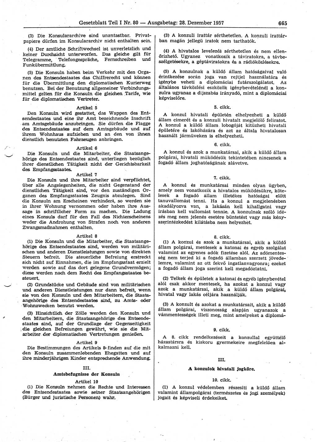 Gesetzblatt (GBl.) der Deutschen Demokratischen Republik (DDR) Teil Ⅰ 1957, Seite 665 (GBl. DDR Ⅰ 1957, S. 665)