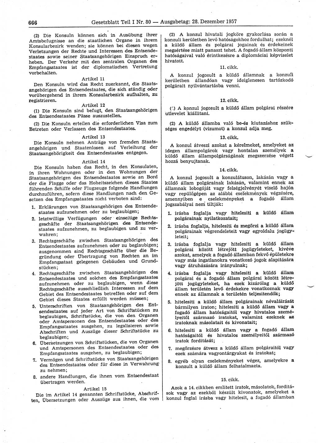 Gesetzblatt (GBl.) der Deutschen Demokratischen Republik (DDR) Teil Ⅰ 1957, Seite 666 (GBl. DDR Ⅰ 1957, S. 666)