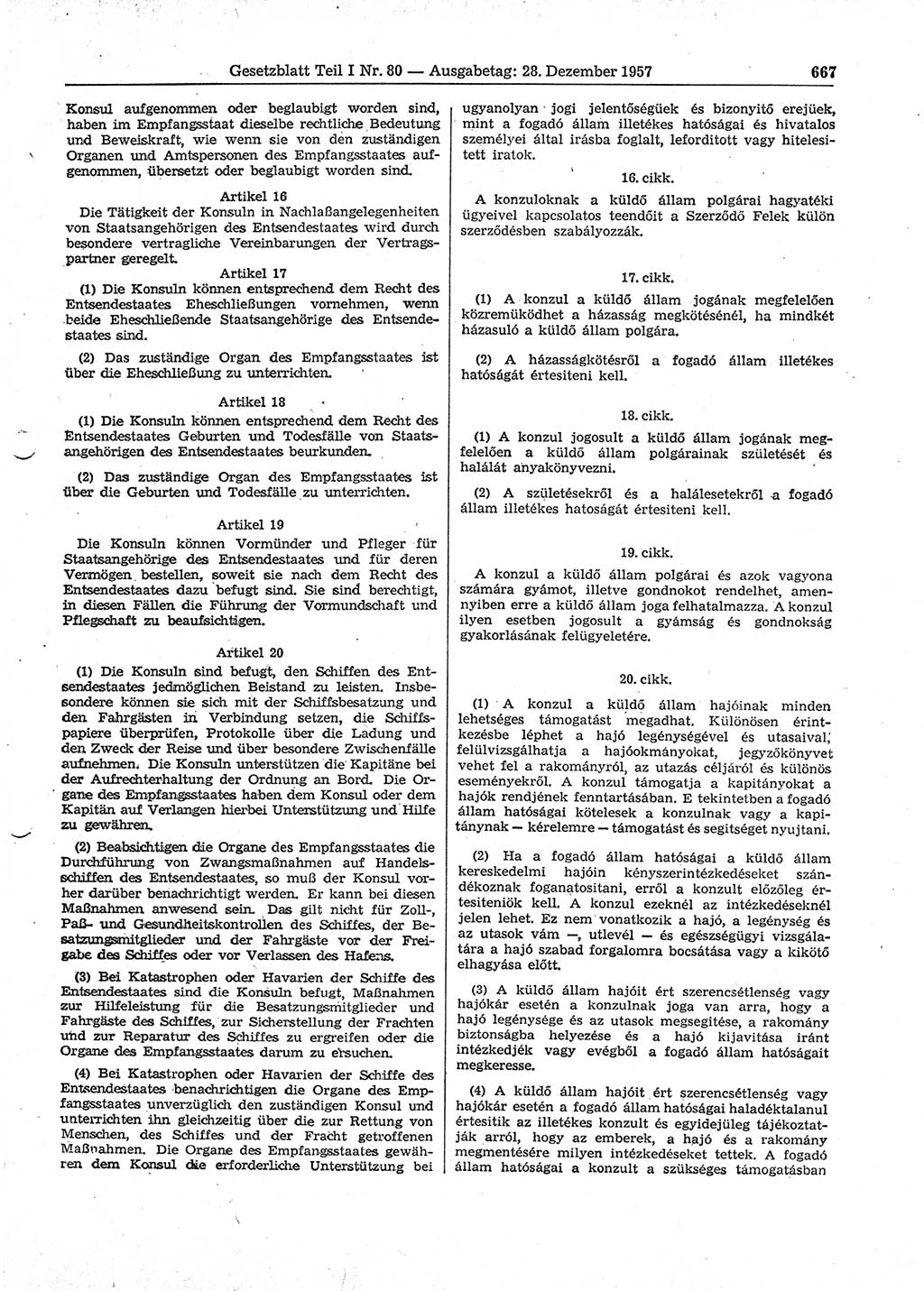 Gesetzblatt (GBl.) der Deutschen Demokratischen Republik (DDR) Teil Ⅰ 1957, Seite 667 (GBl. DDR Ⅰ 1957, S. 667)