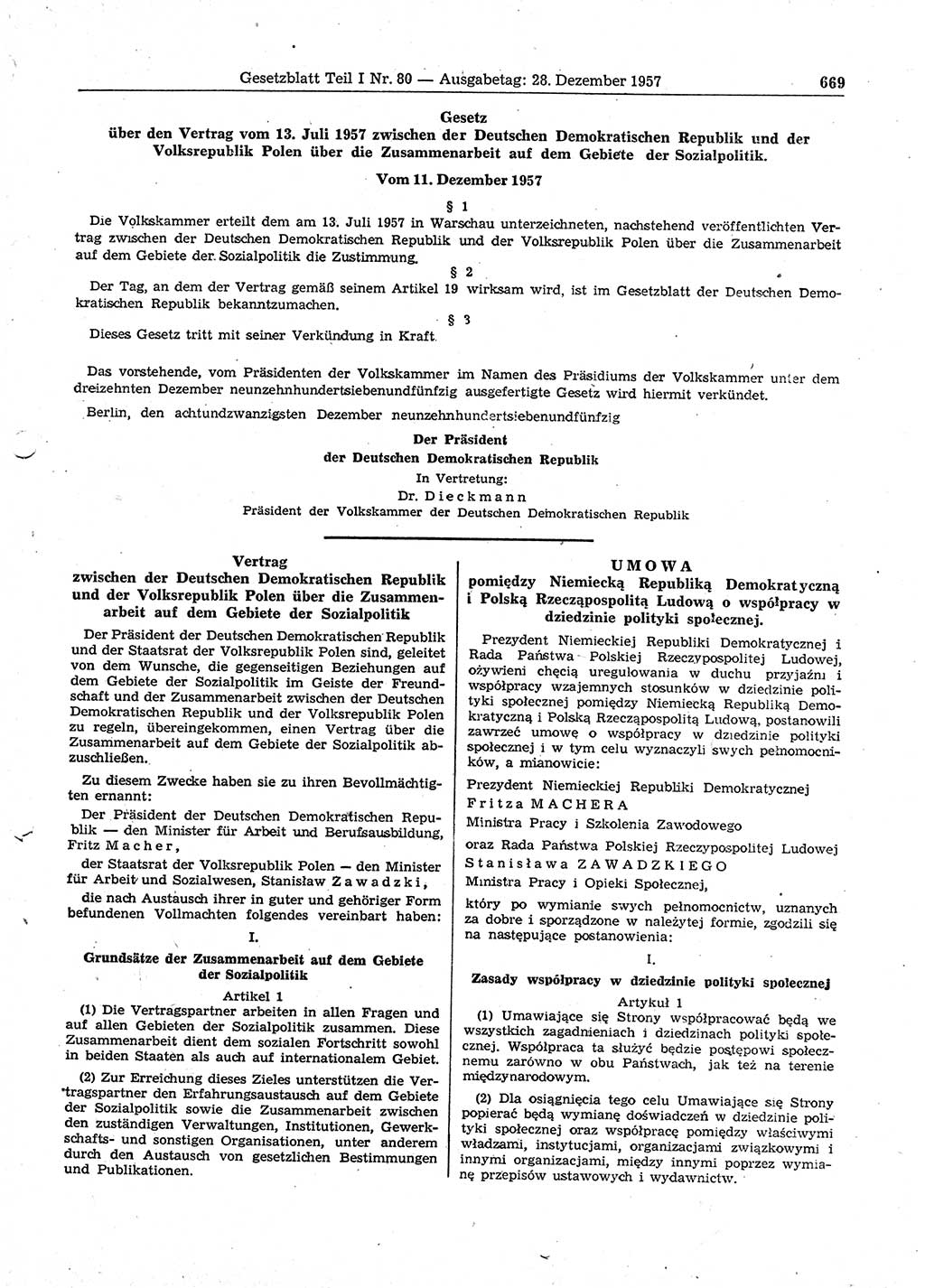 Gesetzblatt (GBl.) der Deutschen Demokratischen Republik (DDR) Teil Ⅰ 1957, Seite 669 (GBl. DDR Ⅰ 1957, S. 669)