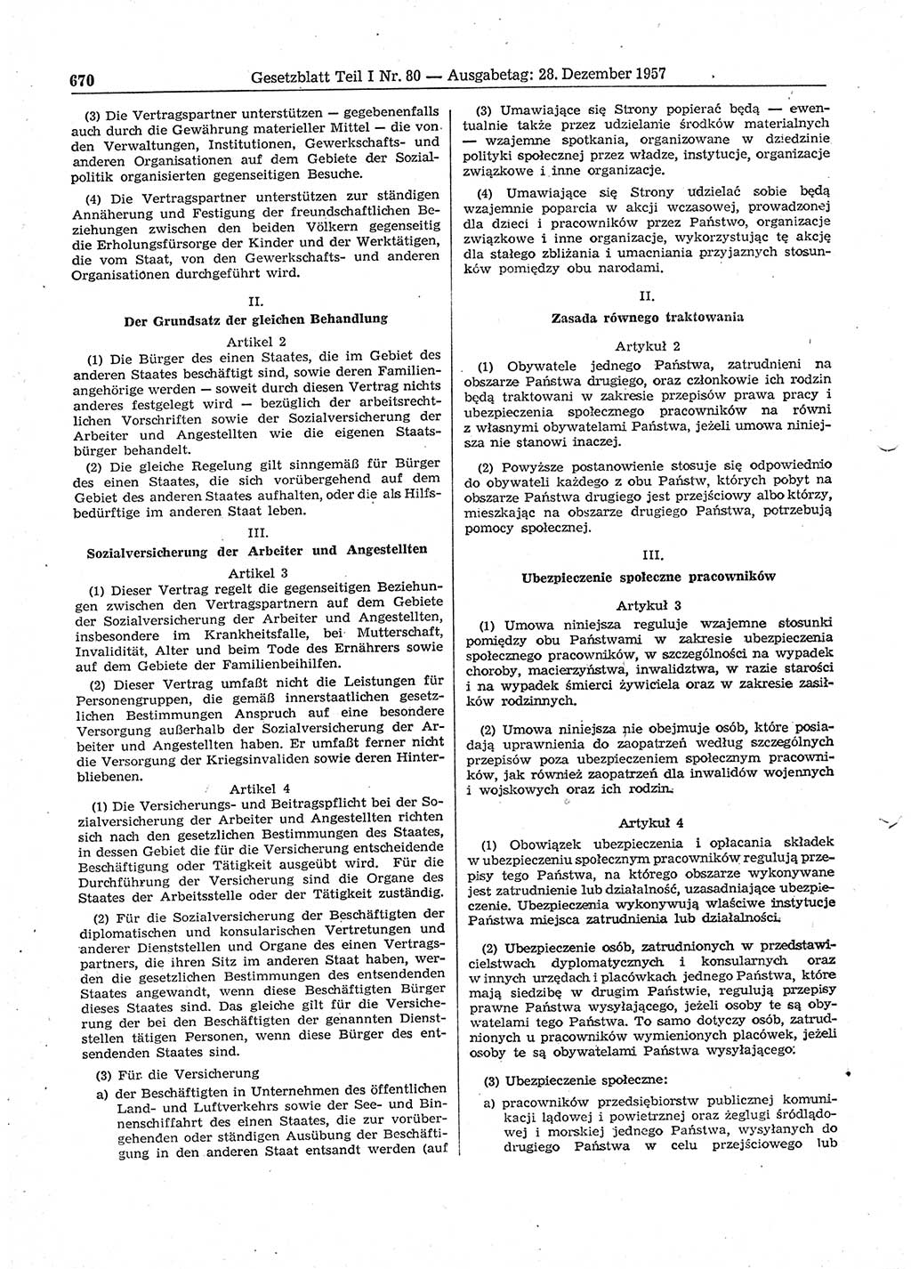 Gesetzblatt (GBl.) der Deutschen Demokratischen Republik (DDR) Teil Ⅰ 1957, Seite 670 (GBl. DDR Ⅰ 1957, S. 670)