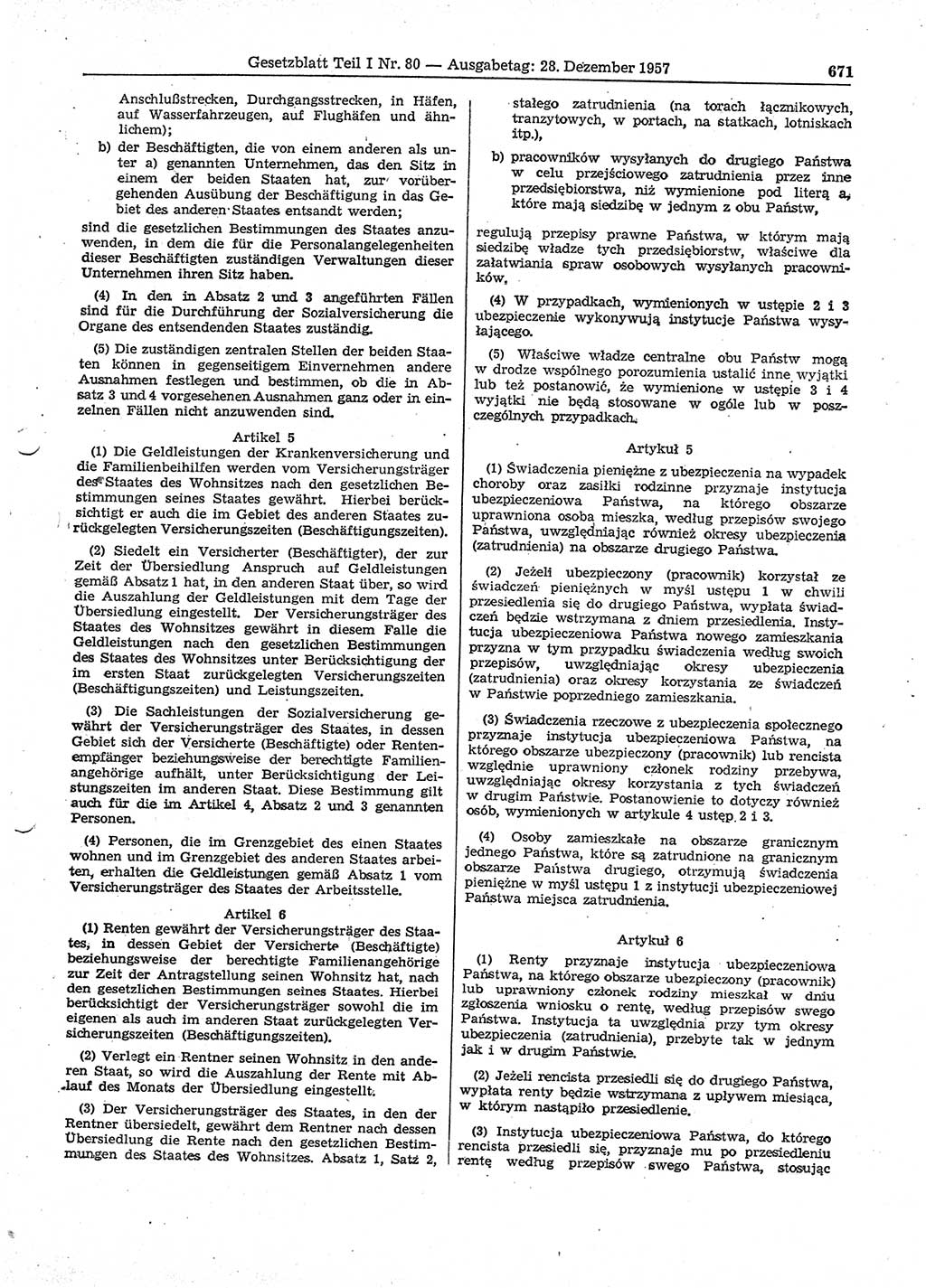Gesetzblatt (GBl.) der Deutschen Demokratischen Republik (DDR) Teil Ⅰ 1957, Seite 671 (GBl. DDR Ⅰ 1957, S. 671)