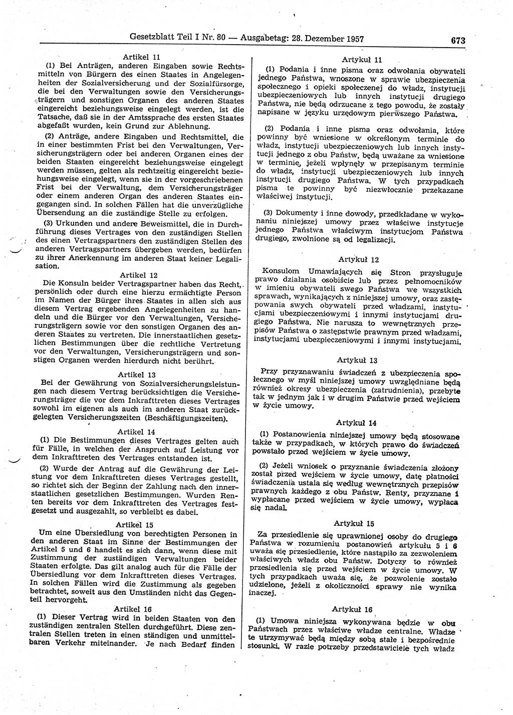 Gesetzblatt (GBl.) der Deutschen Demokratischen Republik (DDR) Teil Ⅰ 1957, Seite 673 (GBl. DDR Ⅰ 1957, S. 673)