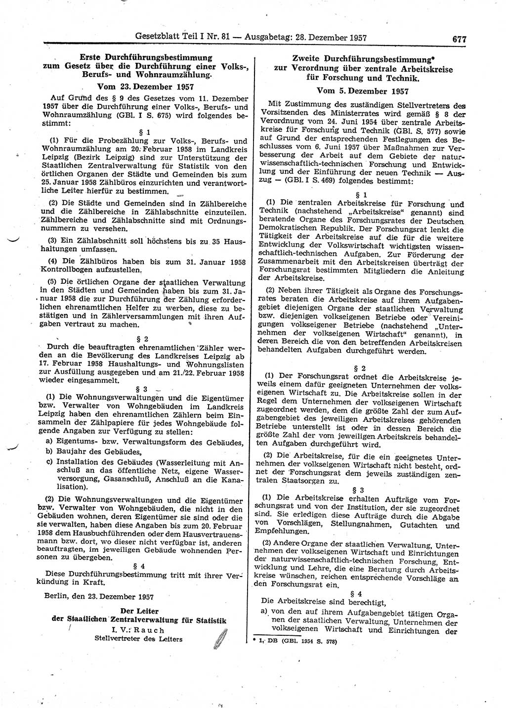 Gesetzblatt (GBl.) der Deutschen Demokratischen Republik (DDR) Teil Ⅰ 1957, Seite 677 (GBl. DDR Ⅰ 1957, S. 677)