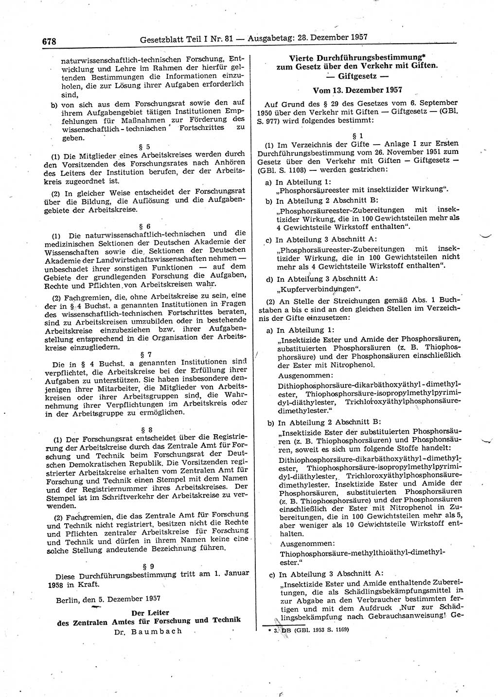 Gesetzblatt (GBl.) der Deutschen Demokratischen Republik (DDR) Teil Ⅰ 1957, Seite 678 (GBl. DDR Ⅰ 1957, S. 678)