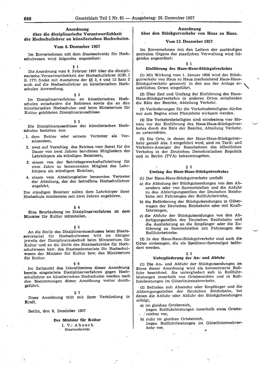 Gesetzblatt (GBl.) der Deutschen Demokratischen Republik (DDR) Teil Ⅰ 1957, Seite 680 (GBl. DDR Ⅰ 1957, S. 680)