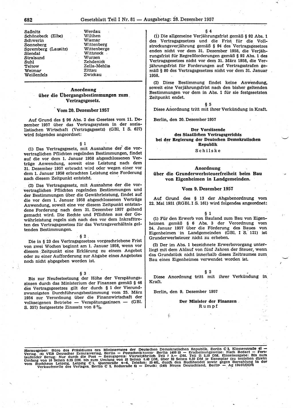 Gesetzblatt (GBl.) der Deutschen Demokratischen Republik (DDR) Teil Ⅰ 1957, Seite 682 (GBl. DDR Ⅰ 1957, S. 682)