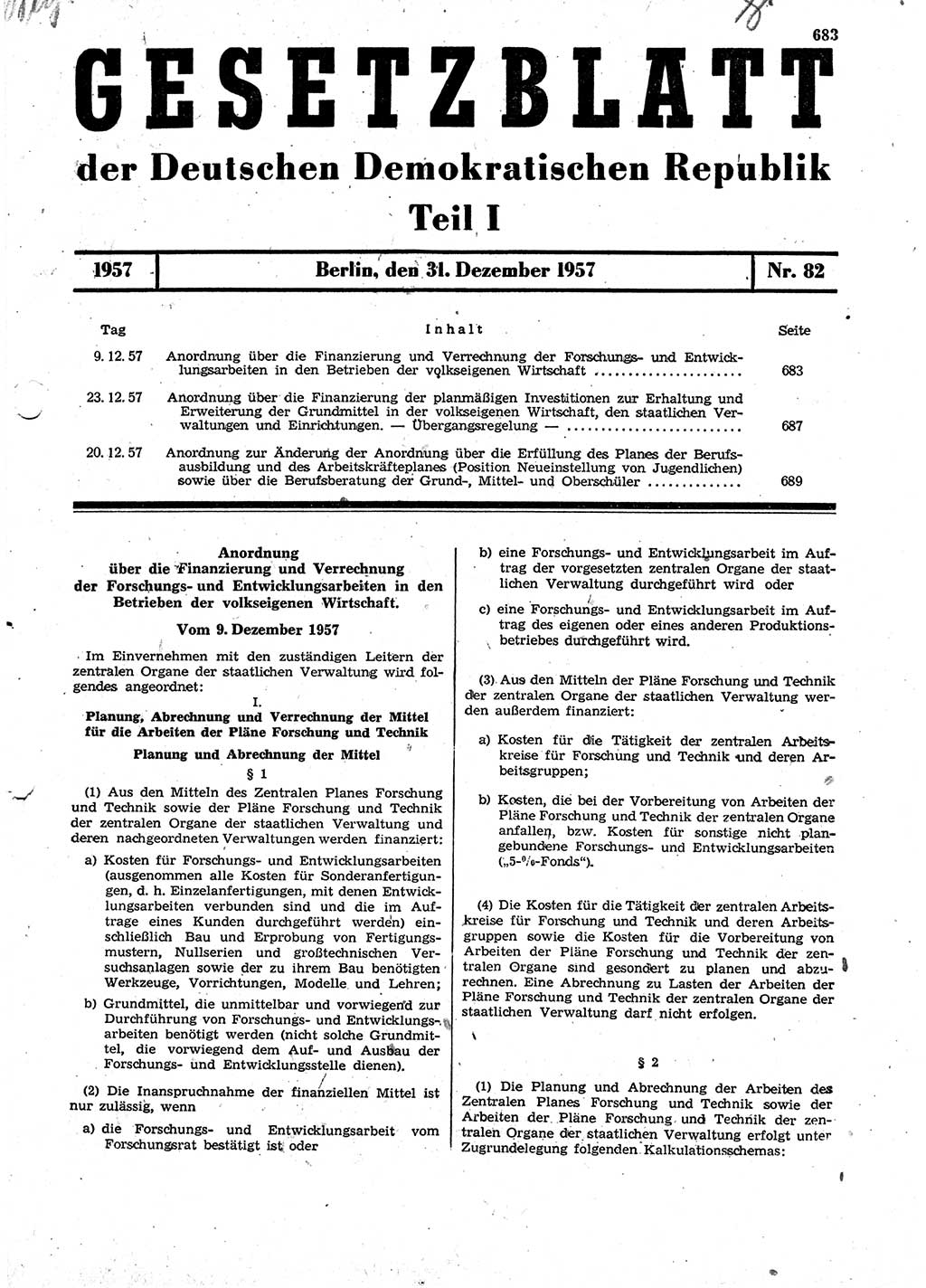 Gesetzblatt (GBl.) der Deutschen Demokratischen Republik (DDR) Teil Ⅰ 1957, Seite 683 (GBl. DDR Ⅰ 1957, S. 683)