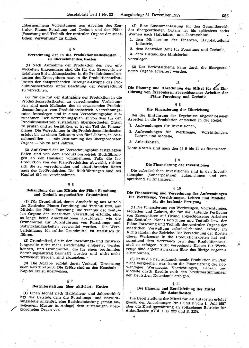 Gesetzblatt (GBl.) der Deutschen Demokratischen Republik (DDR) Teil Ⅰ 1957, Seite 685 (GBl. DDR Ⅰ 1957, S. 685)