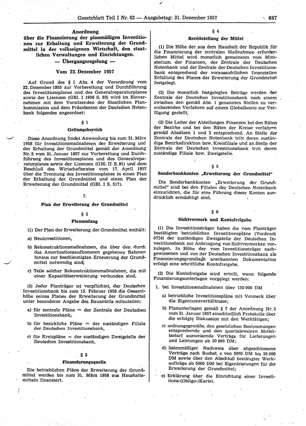 Gesetzblatt (GBl.) der Deutschen Demokratischen Republik (DDR) Teil Ⅰ 1957, Seite 687 (GBl. DDR Ⅰ 1957, S. 687)