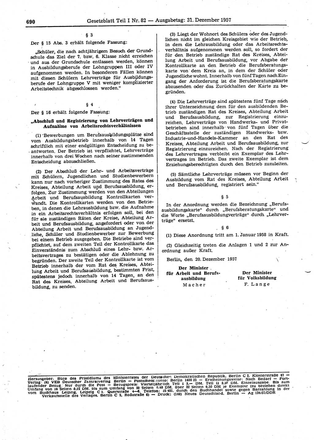 Gesetzblatt (GBl.) der Deutschen Demokratischen Republik (DDR) Teil Ⅰ 1957, Seite 690 (GBl. DDR Ⅰ 1957, S. 690)