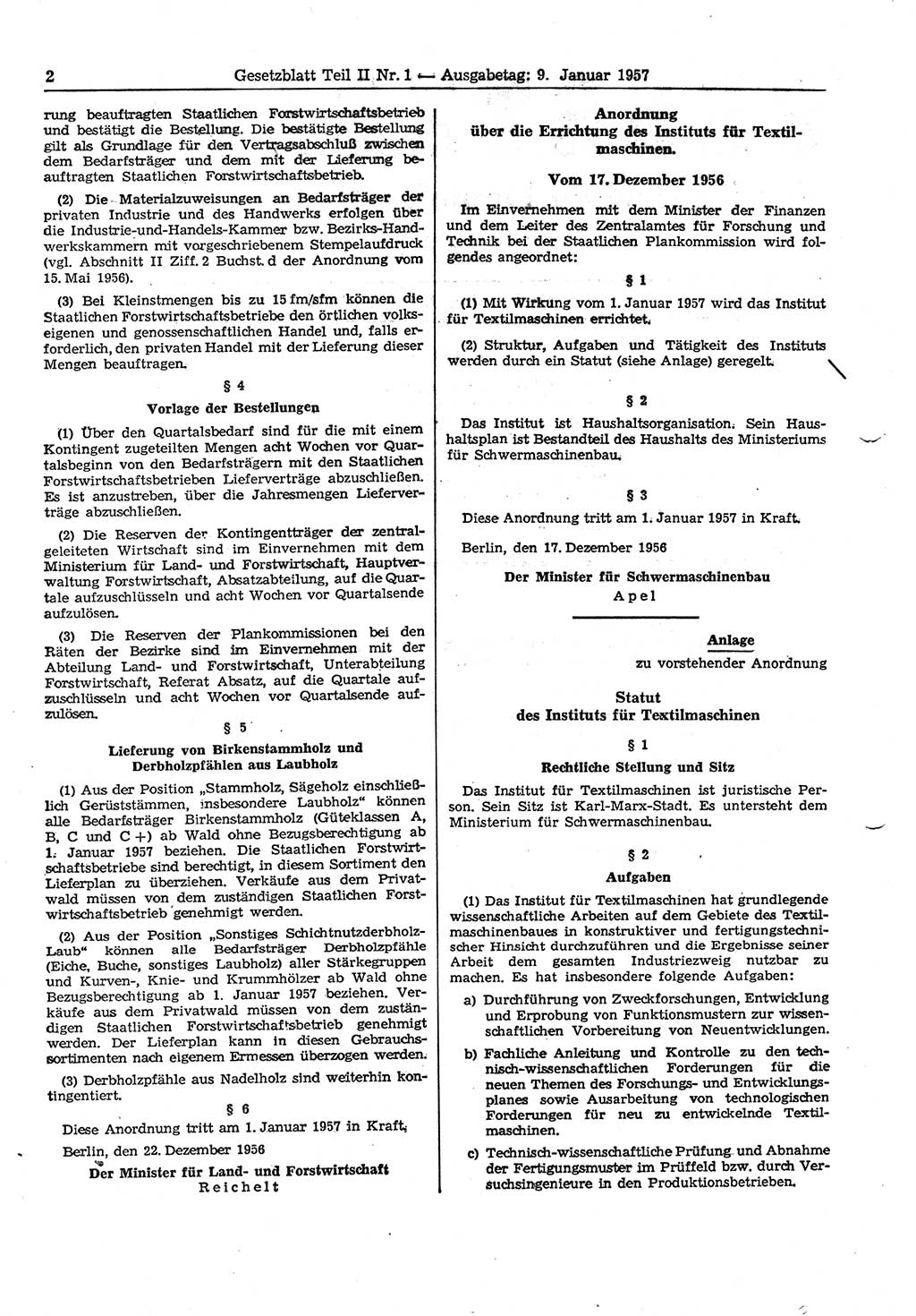 Gesetzblatt (GBl.) der Deutschen Demokratischen Republik (DDR) Teil ⅠⅠ 1957, Seite 2 (GBl. DDR ⅠⅠ 1957, S. 2)