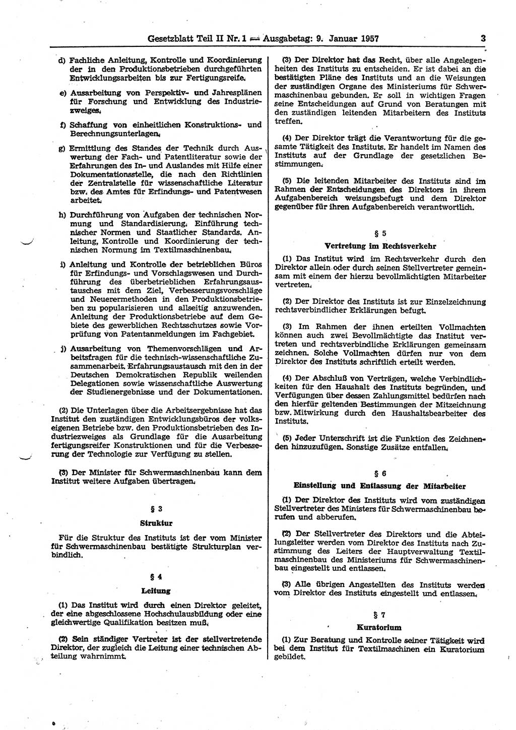Gesetzblatt (GBl.) der Deutschen Demokratischen Republik (DDR) Teil ⅠⅠ 1957, Seite 3 (GBl. DDR ⅠⅠ 1957, S. 3)