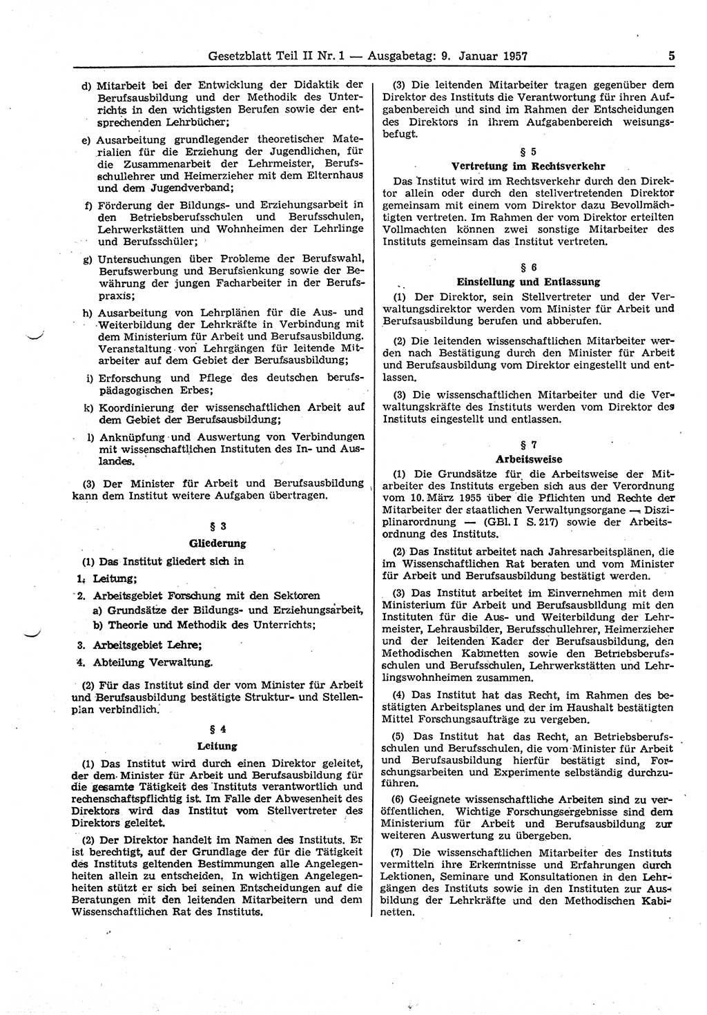 Gesetzblatt (GBl.) der Deutschen Demokratischen Republik (DDR) Teil ⅠⅠ 1957, Seite 5 (GBl. DDR ⅠⅠ 1957, S. 5)