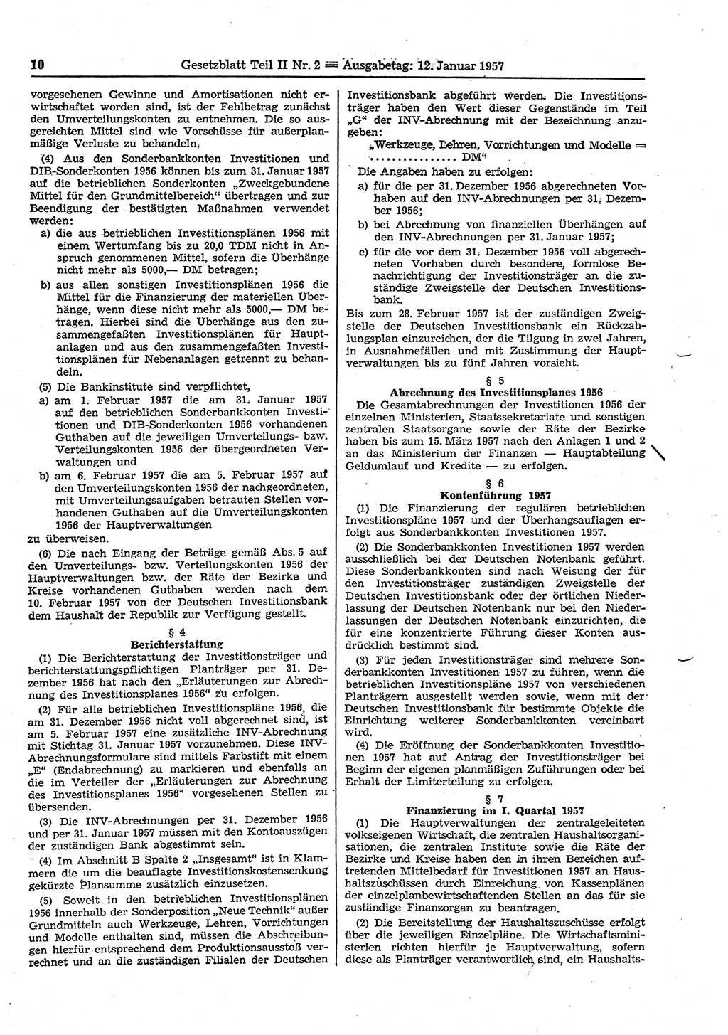 Gesetzblatt (GBl.) der Deutschen Demokratischen Republik (DDR) Teil ⅠⅠ 1957, Seite 10 (GBl. DDR ⅠⅠ 1957, S. 10)