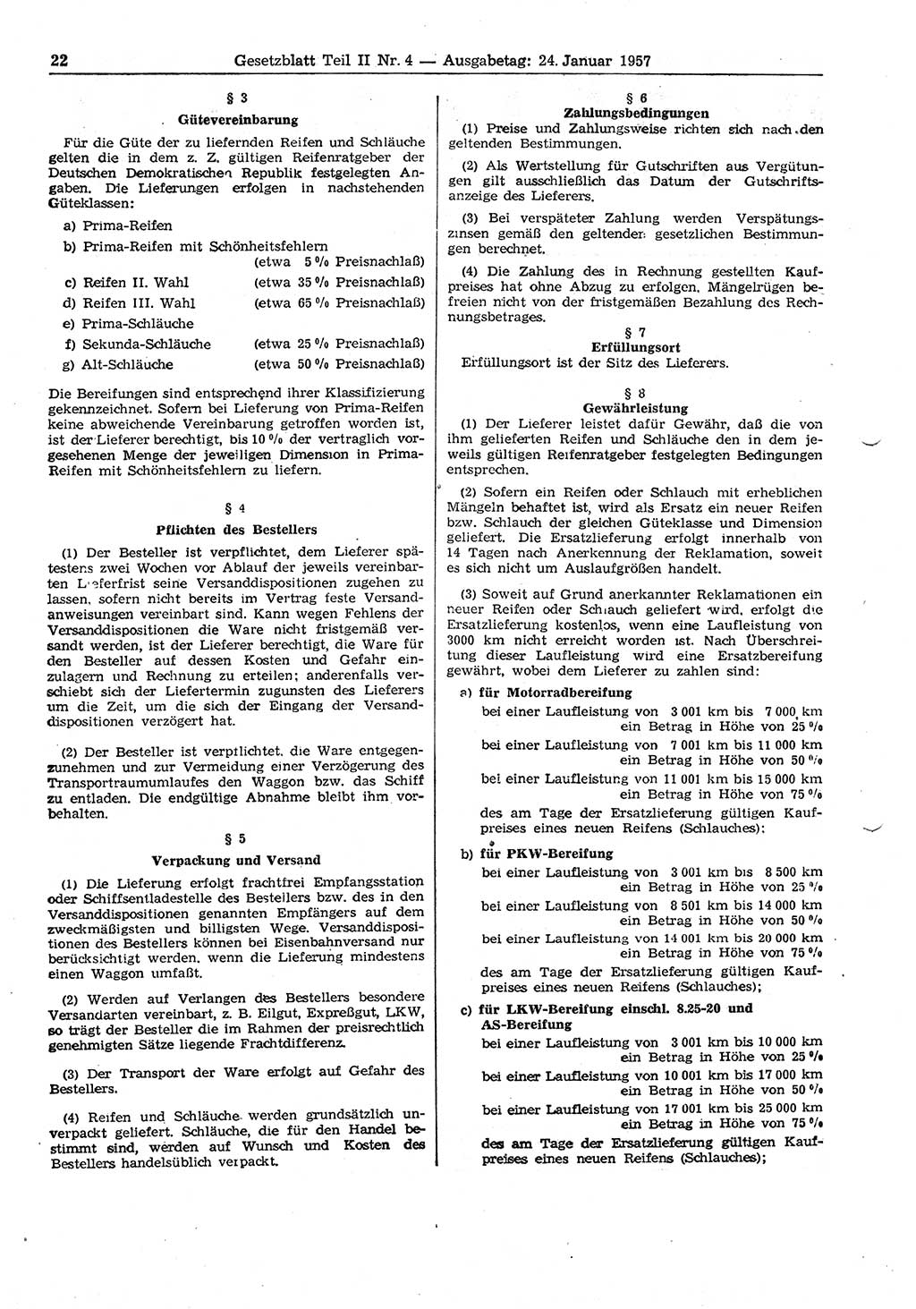 Gesetzblatt (GBl.) der Deutschen Demokratischen Republik (DDR) Teil ⅠⅠ 1957, Seite 22 (GBl. DDR ⅠⅠ 1957, S. 22)