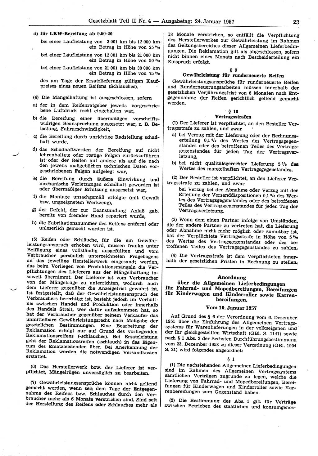 Gesetzblatt (GBl.) der Deutschen Demokratischen Republik (DDR) Teil ⅠⅠ 1957, Seite 23 (GBl. DDR ⅠⅠ 1957, S. 23)