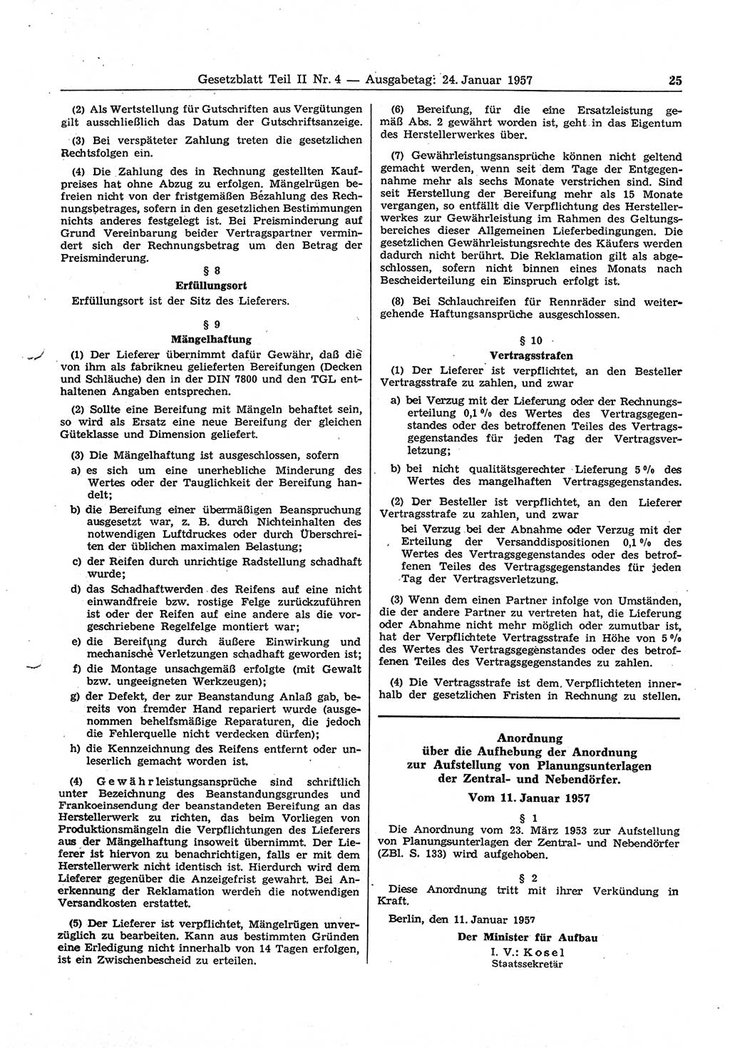 Gesetzblatt (GBl.) der Deutschen Demokratischen Republik (DDR) Teil ⅠⅠ 1957, Seite 25 (GBl. DDR ⅠⅠ 1957, S. 25)