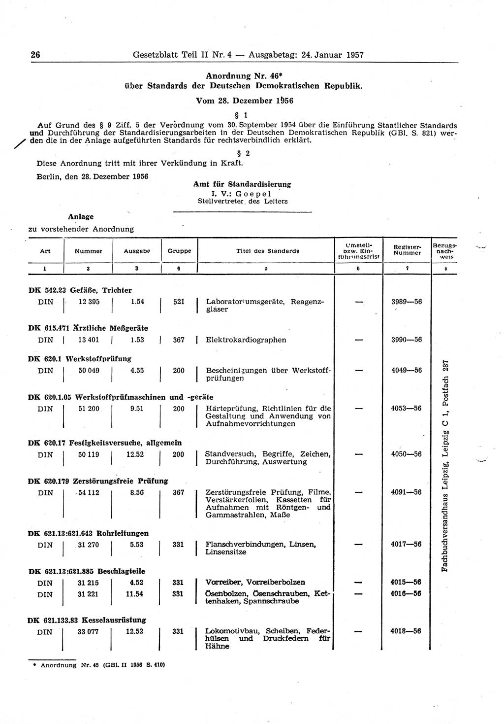 Gesetzblatt (GBl.) der Deutschen Demokratischen Republik (DDR) Teil ⅠⅠ 1957, Seite 26 (GBl. DDR ⅠⅠ 1957, S. 26)