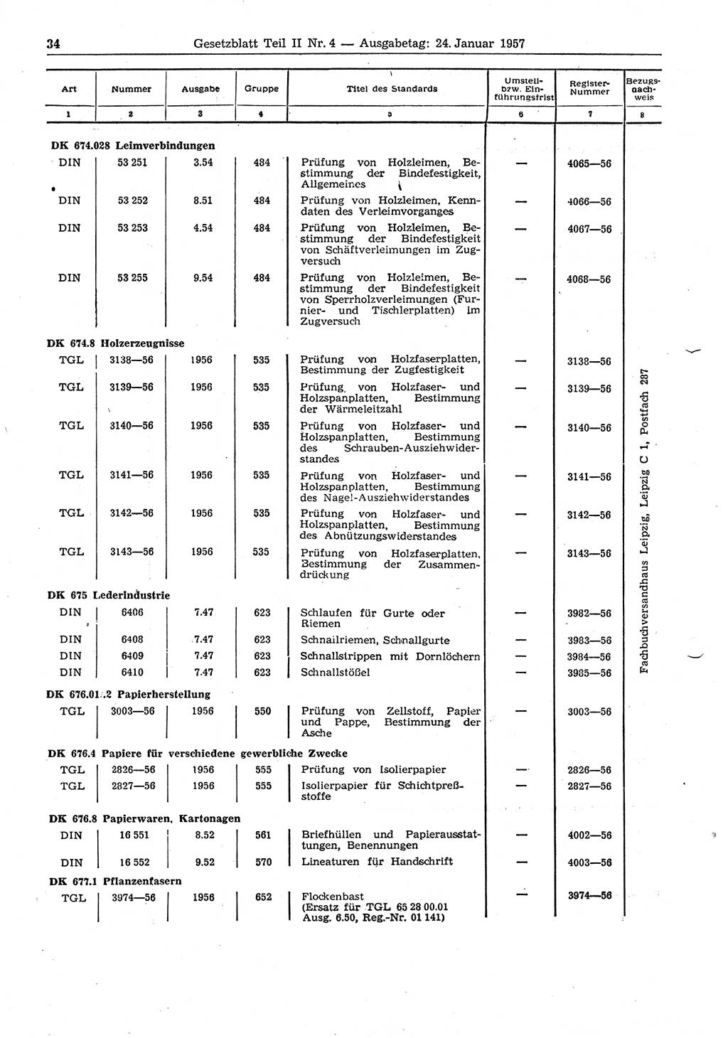 Gesetzblatt (GBl.) der Deutschen Demokratischen Republik (DDR) Teil ⅠⅠ 1957, Seite 34 (GBl. DDR ⅠⅠ 1957, S. 34)