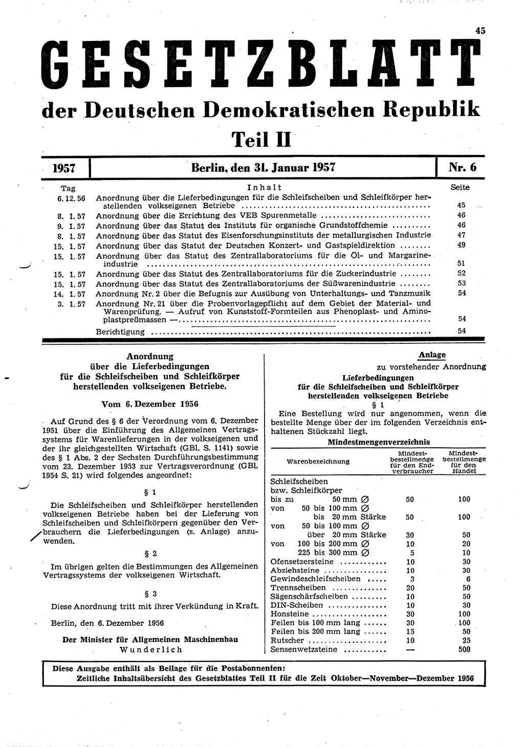 Gesetzblatt (GBl.) der Deutschen Demokratischen Republik (DDR) Teil ⅠⅠ 1957, Seite 45 (GBl. DDR ⅠⅠ 1957, S. 45)