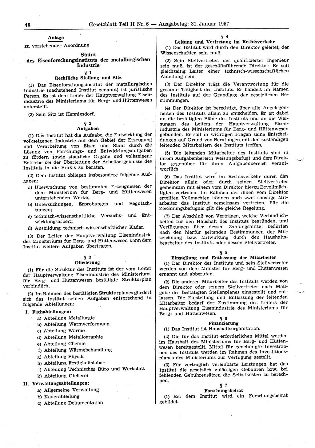 Gesetzblatt (GBl.) der Deutschen Demokratischen Republik (DDR) Teil ⅠⅠ 1957, Seite 48 (GBl. DDR ⅠⅠ 1957, S. 48)