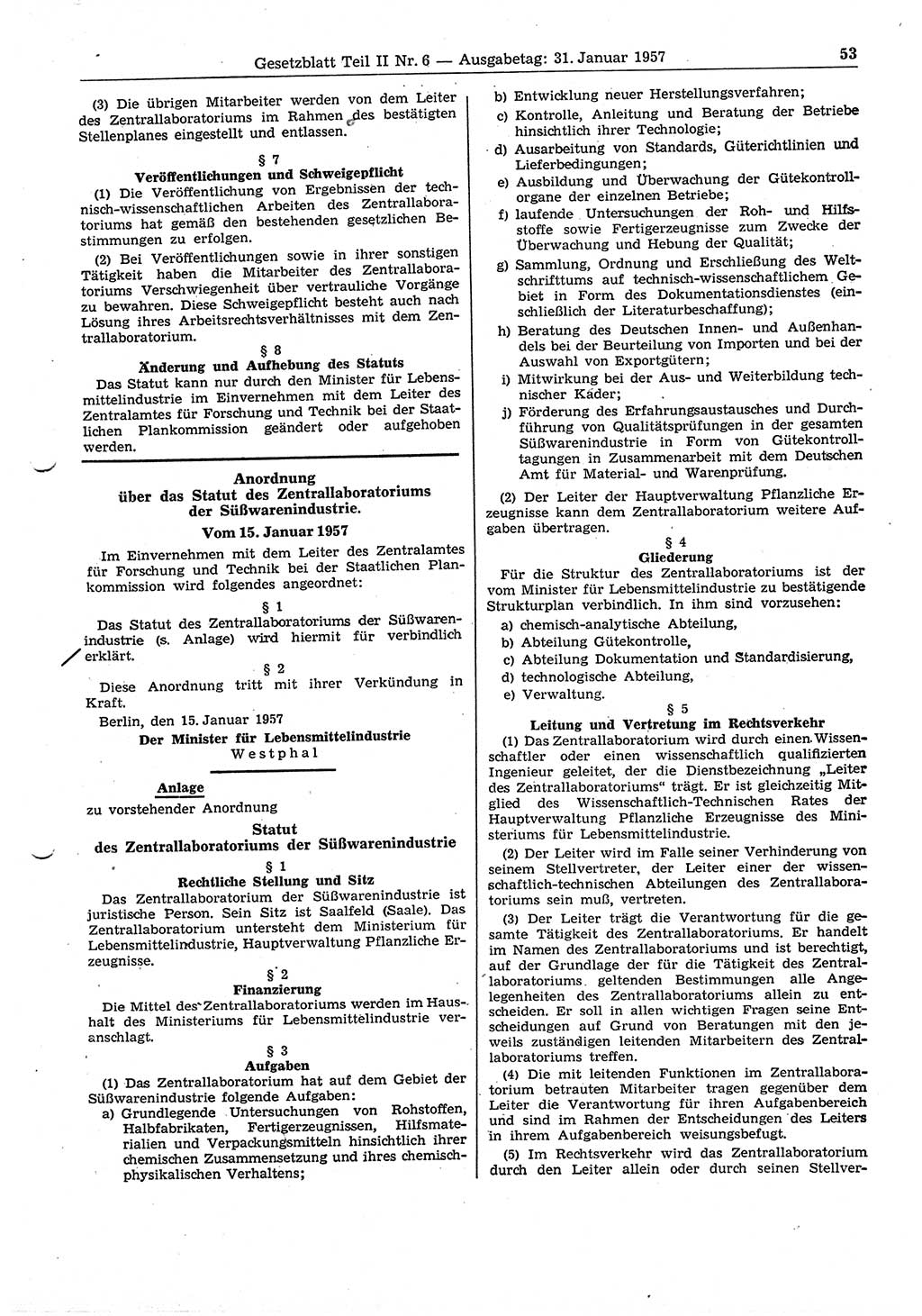 Gesetzblatt (GBl.) der Deutschen Demokratischen Republik (DDR) Teil ⅠⅠ 1957, Seite 53 (GBl. DDR ⅠⅠ 1957, S. 53)