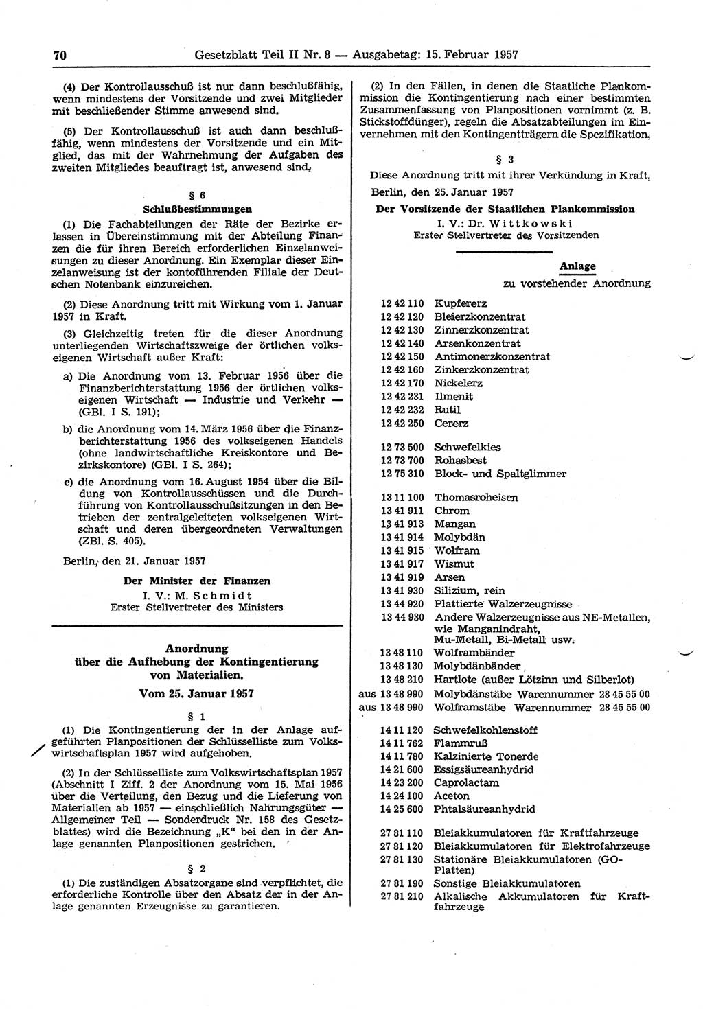 Gesetzblatt (GBl.) der Deutschen Demokratischen Republik (DDR) Teil ⅠⅠ 1957, Seite 70 (GBl. DDR ⅠⅠ 1957, S. 70)