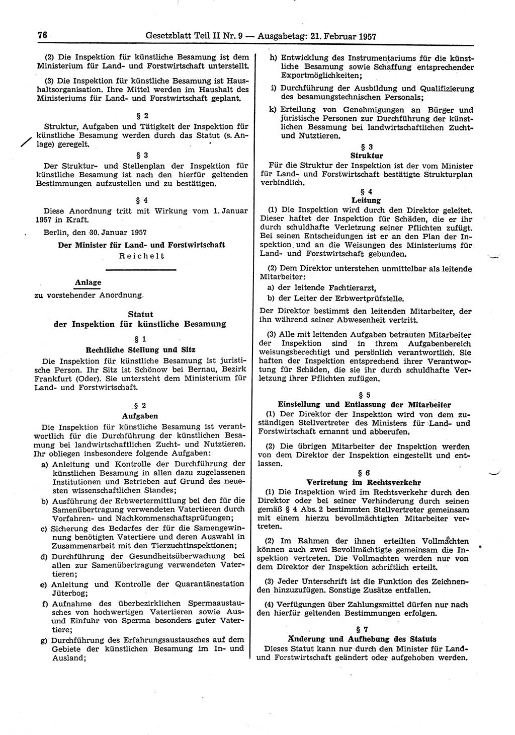 Gesetzblatt (GBl.) der Deutschen Demokratischen Republik (DDR) Teil ⅠⅠ 1957, Seite 76 (GBl. DDR ⅠⅠ 1957, S. 76)