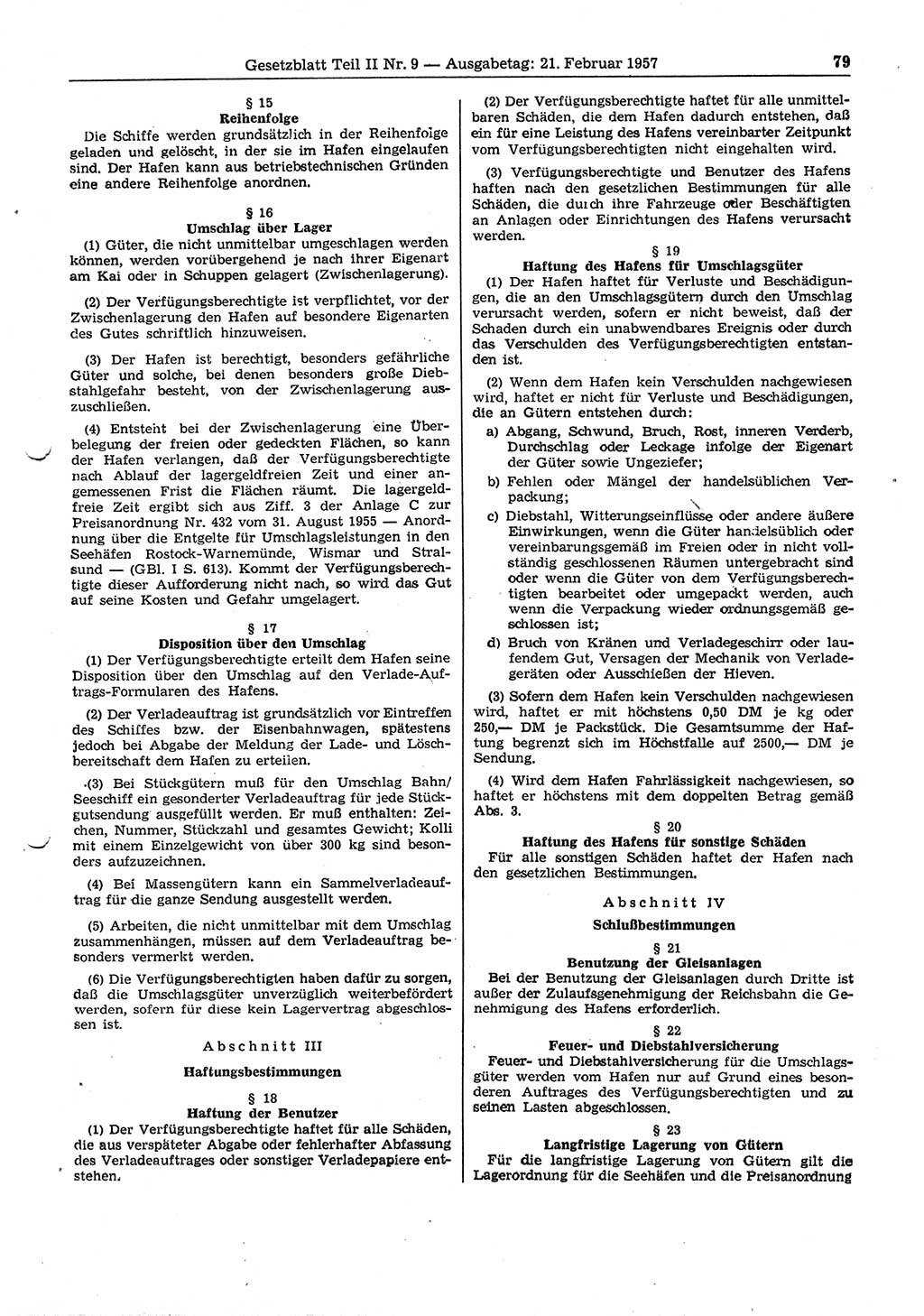 Gesetzblatt (GBl.) der Deutschen Demokratischen Republik (DDR) Teil ⅠⅠ 1957, Seite 79 (GBl. DDR ⅠⅠ 1957, S. 79)